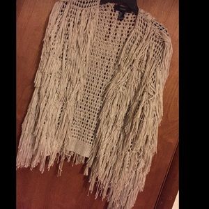 COPY - COPY - Beige/cream fringe shaggy open front cardi…